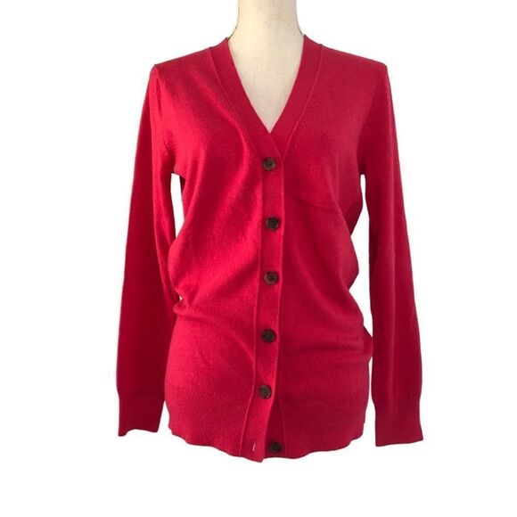 J Crew V Neck Cardigan Sweater Lightweight Wool Blend Hot Pink Size XS - Picture 5 of 9